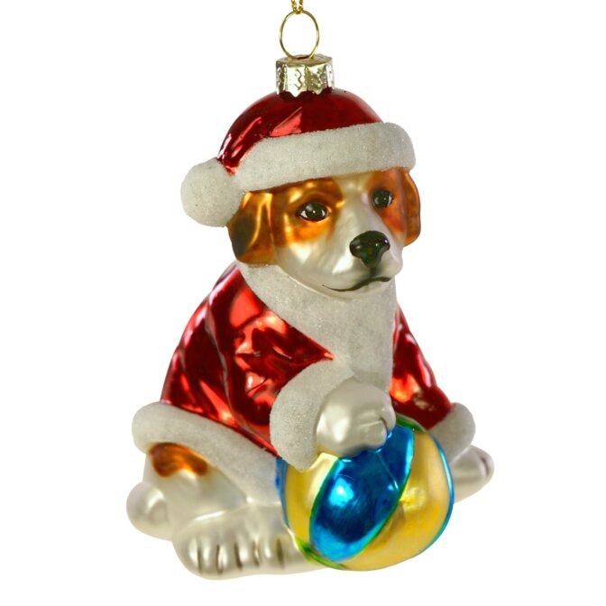 Glashänger Hund m. Kugel Glas, 6x8,5x11,5 cm