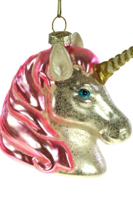 Glashänger Einhorn, weiß/rosa Glas, 6x9cm