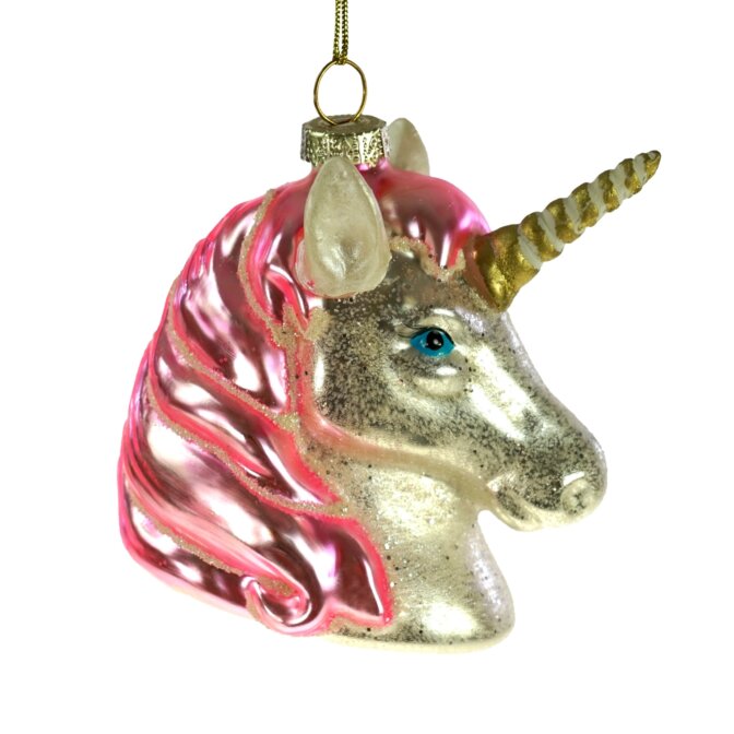 Glashänger Einhorn, weiß/rosa Glas, 6x9cm