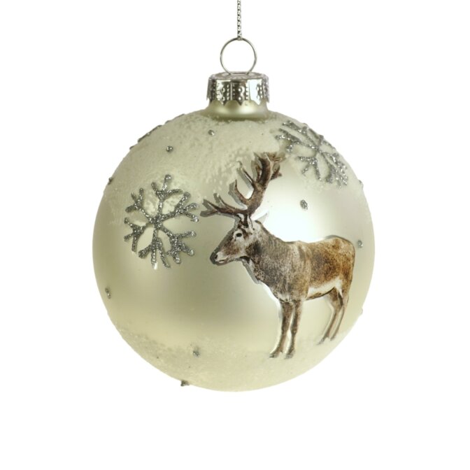 Glaskugel Hirsch, silber Glas, 9x9cm
