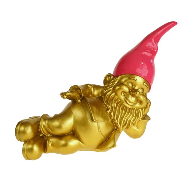 Zwerg gold mit bunter Zipfelmütze liegend Werner Voß Design